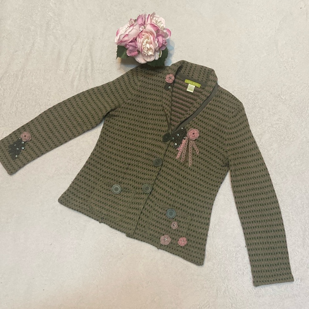 SIGRID OLSEN Size M Embellished Lambs Wool Blend Size M Button Front Sweater